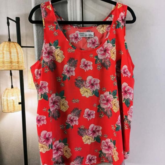 Time and Tru Coral Hawaiian Floral Tank Top. Plus Size 2XL - Picture 1 of 6